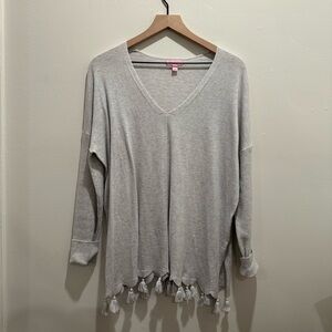 Lilly Pulitzer Light Gray V-Neck Tassel Tunic